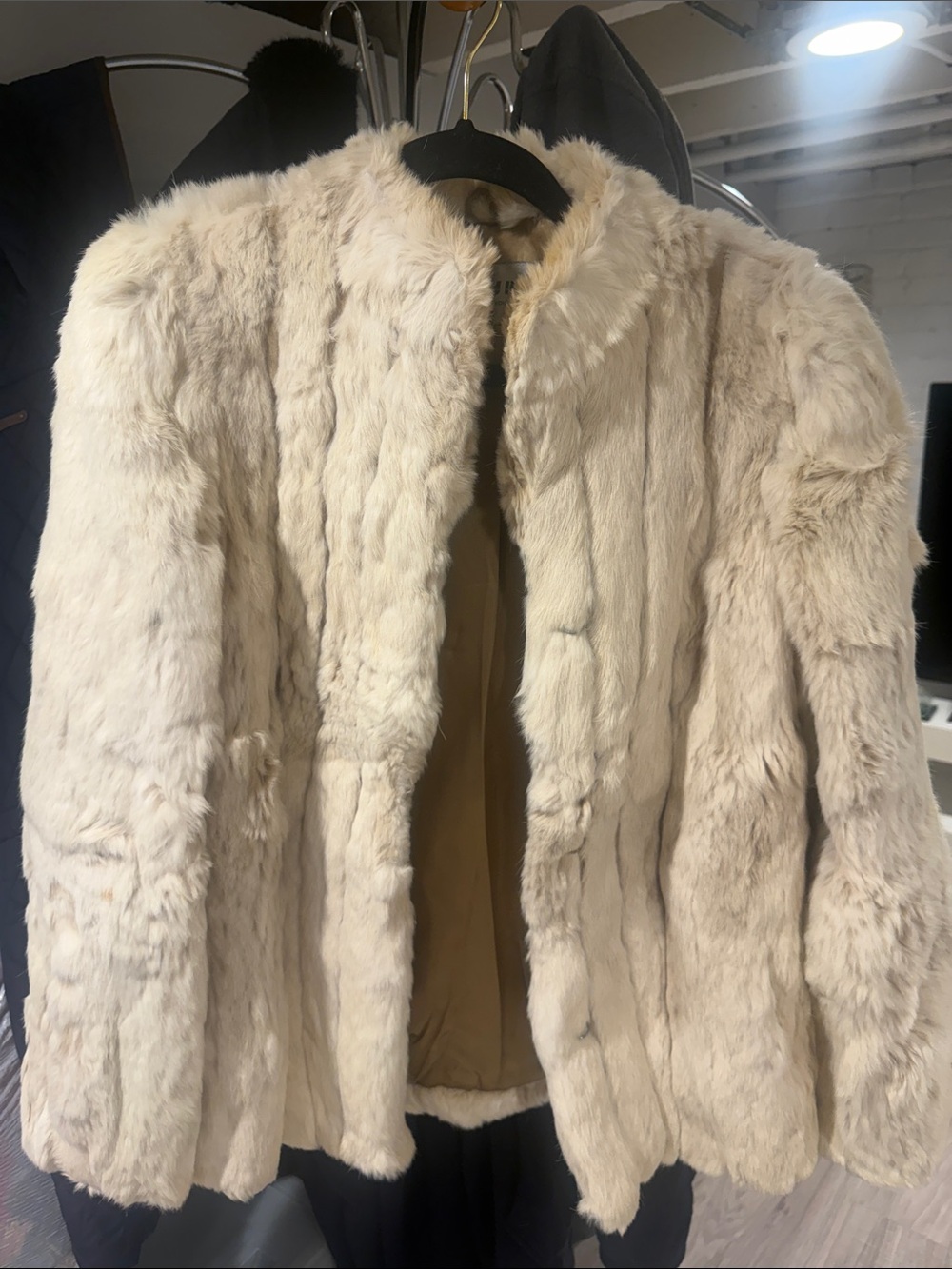 Classic Women's Cream Rabbit Fur Jacket